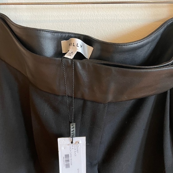 Milly wool cuffed lamb skin leather trimmed trouser, NWT, black size 8 - Picture 5 of 5